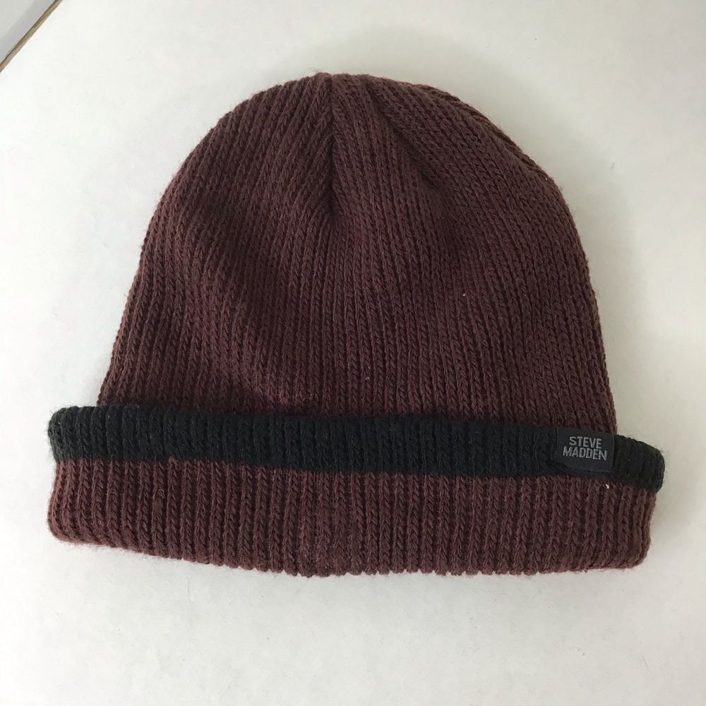 New Steve Madden Ribbed Cuffed Beanie Red Winter
